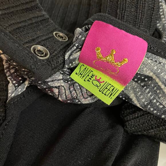 Save the Queen Y2K Mesh Halter Sleeveless Hi Low Chenille Tunic Top Black L - Picture 14 of 15